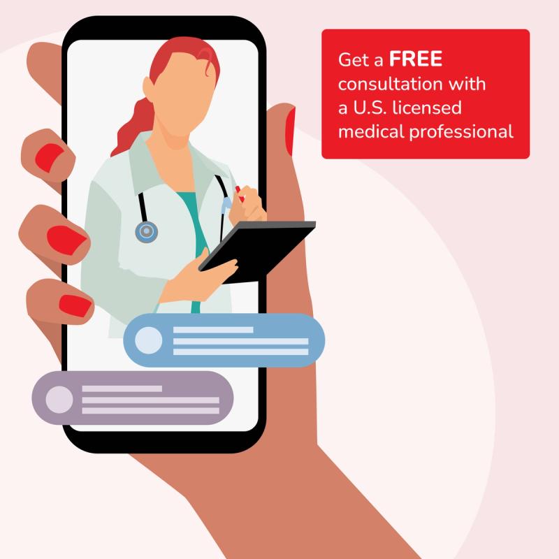 Illustration Showing A Doctor on a Phone Screen. Get a Free Consultation with a U.S. Licensed Medical Professional.