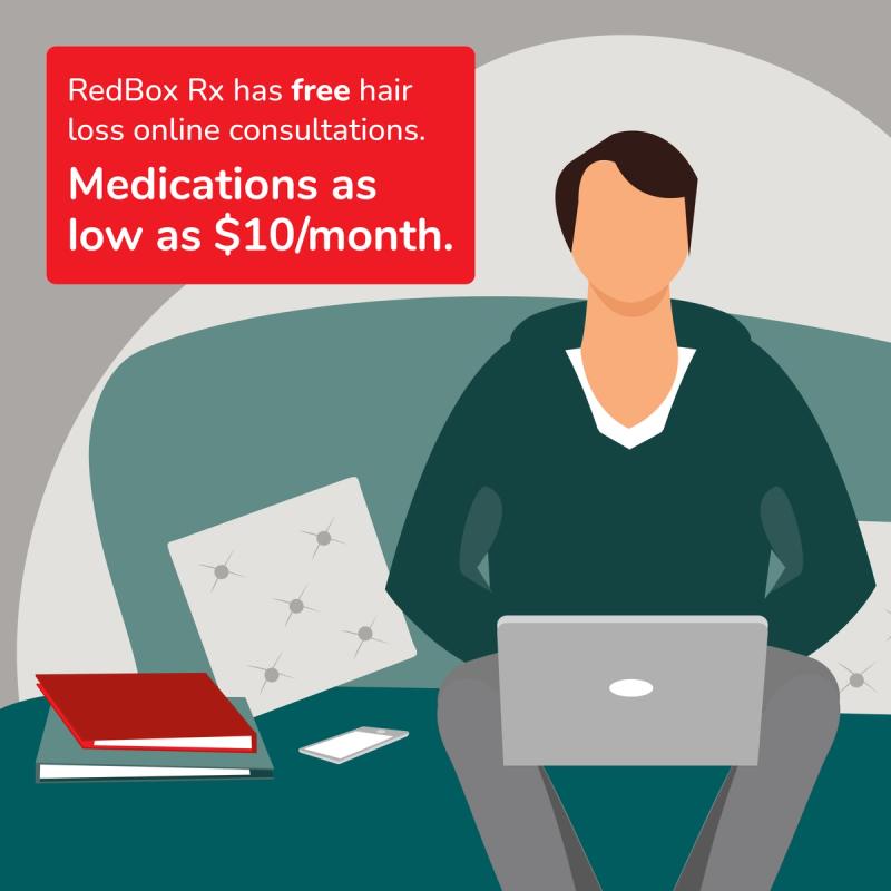 Illustration of a Man on a Free Online Hair Loss Consultation. Medications as Low as $10/Month