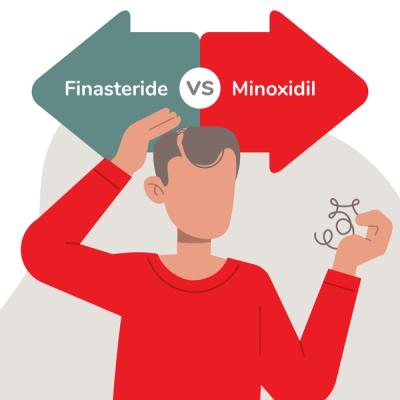 Illustration of Man Thinking About Finasteride vs. Minoxidil