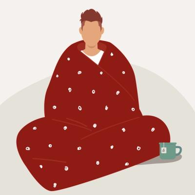Illustration of Man With Illness Wrapped in Blanket 