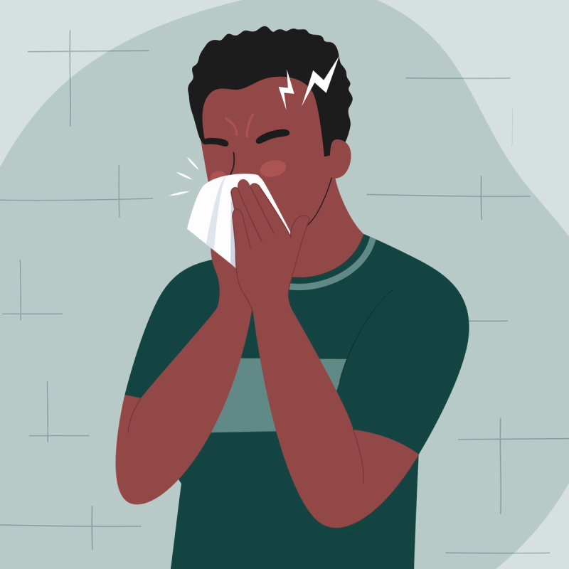 Illustration of a person affected by a sinus infection.