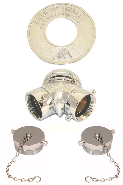 Toma Siamesa W&C FDC cromada completa con tapones y plato