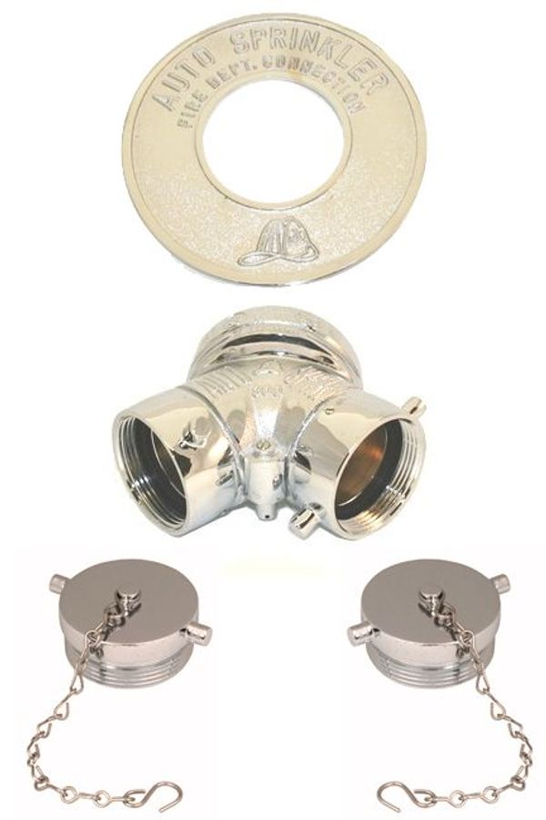 Toma Siamesa W&C FDC cromada completa con tapones y plato