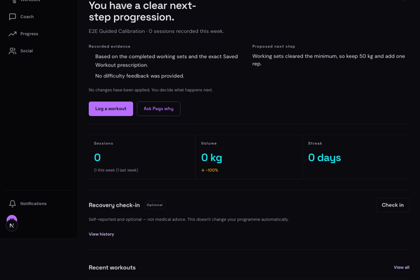 Paggered dashboard showing recorded evidence and a proposed next step