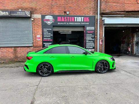 Audi RS3 finished outside MasterTint UK on Weston Street, Bolton