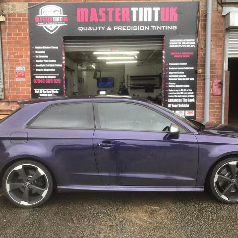 Audi S3 finished outside MasterTint UK on Weston Street, Bolton