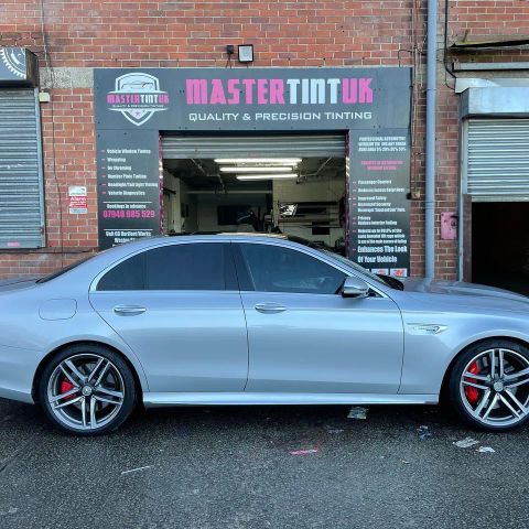 Mercedes E63 S finished outside MasterTint UK on Weston Street, Bolton