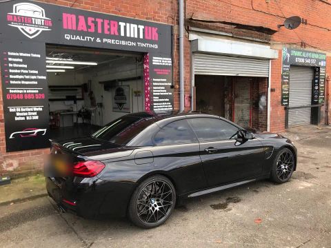 BMW M4 Convertible Competition Pack finished outside MasterTint UK on Weston Street, Bolton