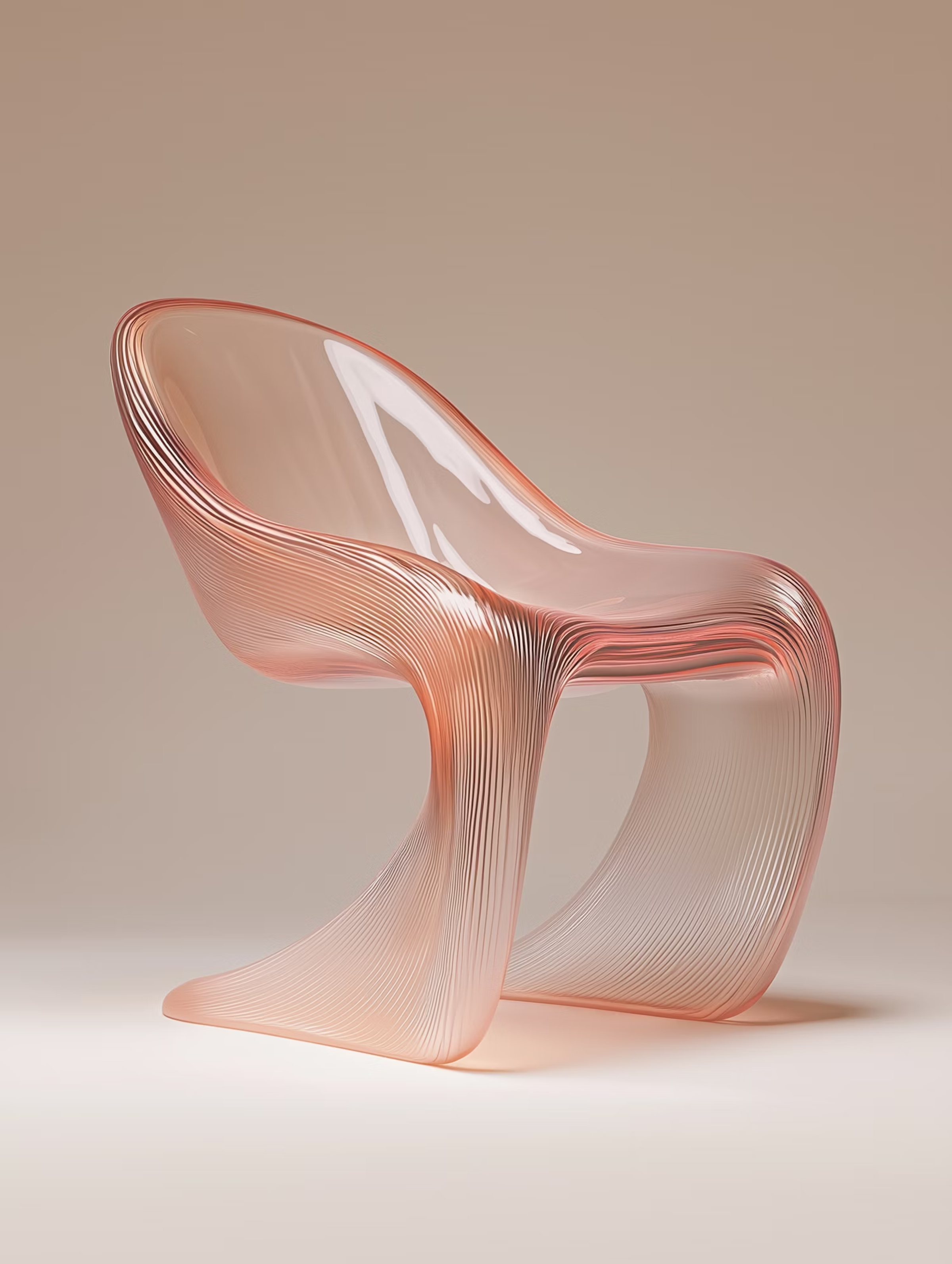 Translucent pink sculptural chair on a pale background
