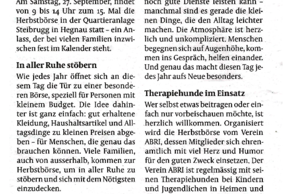 "Herbstbörse für einen guten Zweck" Volketswiler 2025