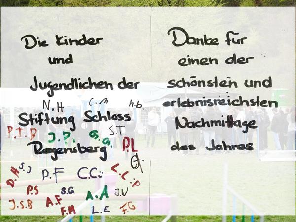 Dankeskarte der Kinder und Jugendlichen der Stiftung Schloss Regensberg