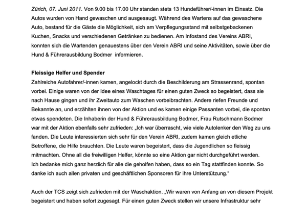 "Waschaktion für einen guten Zweck" TCS Pressemitteilung