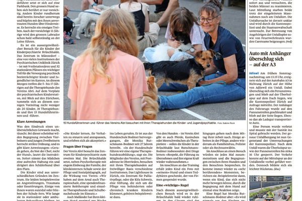 "Diese Hunde sorgen für strahlende Augen auf der Kinderstation" von der Zürichsee-Zeitung 2023