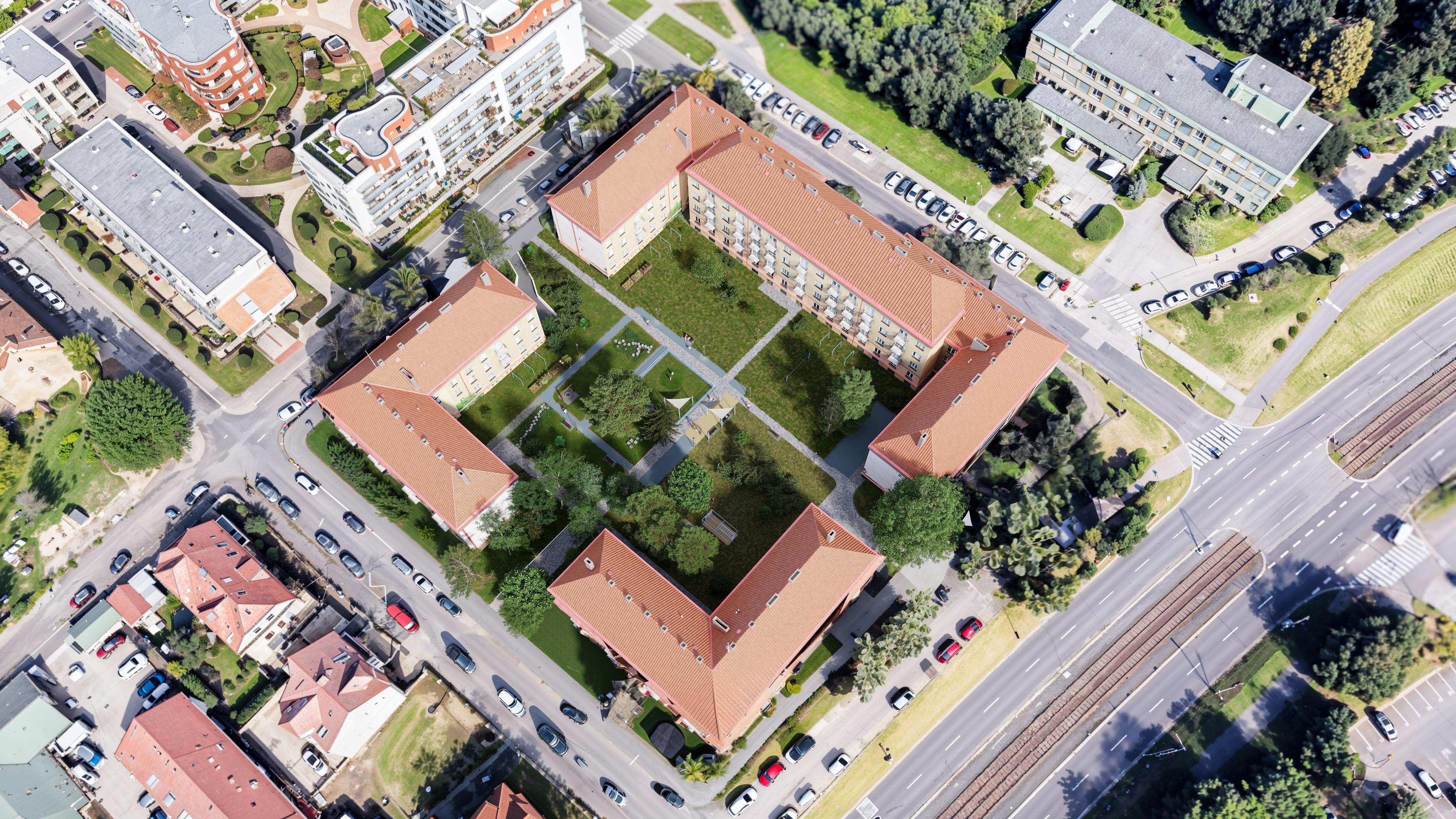 Lucie Červená Chaloupka – Courtyard in Šumpelíkova Street — aerial view
