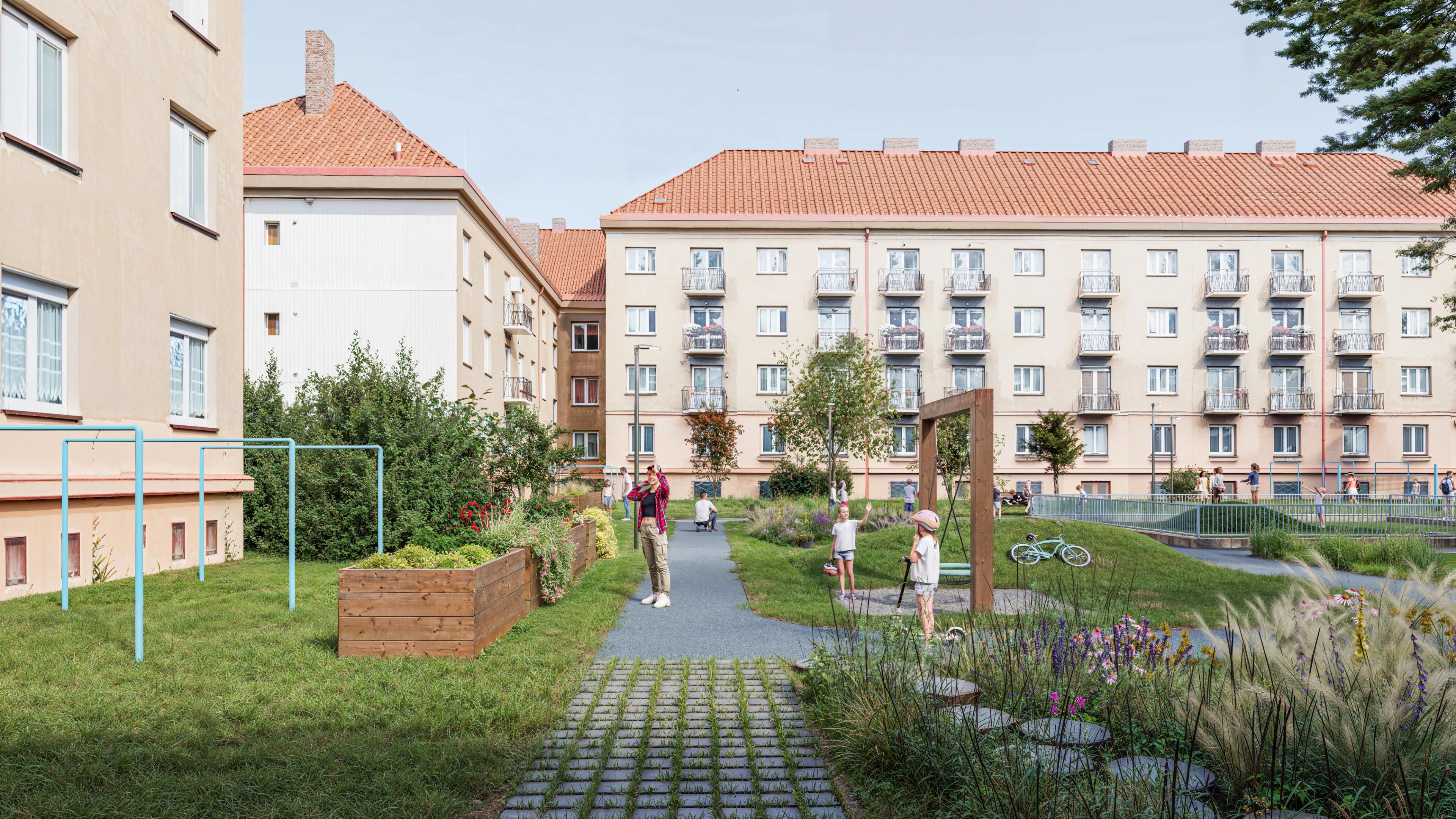 Lucie Červená Chaloupka – Courtyard in Šumpelíkova Street — view of the swing