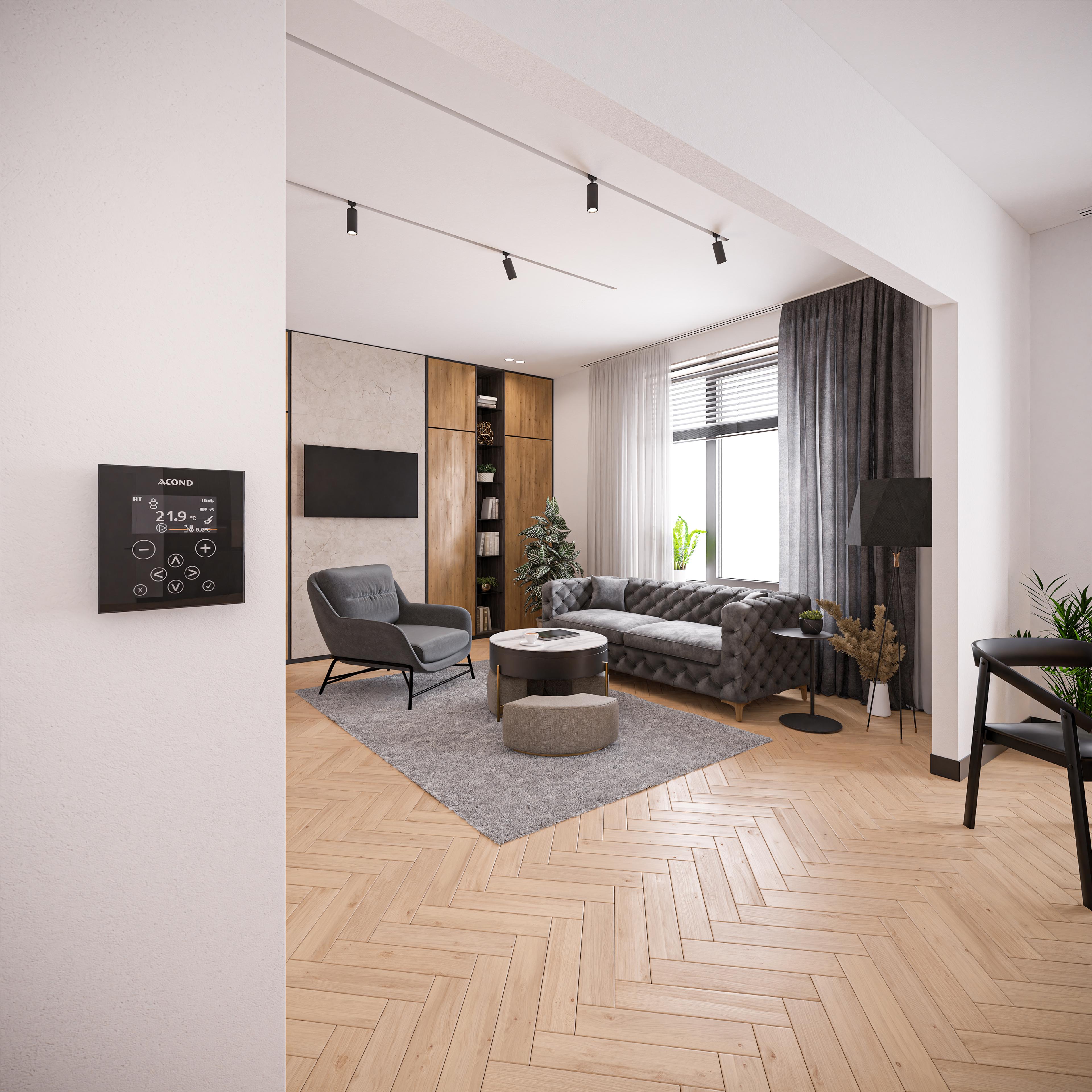 Acond – Showroom — interior with wall-mounted heat pump control panel