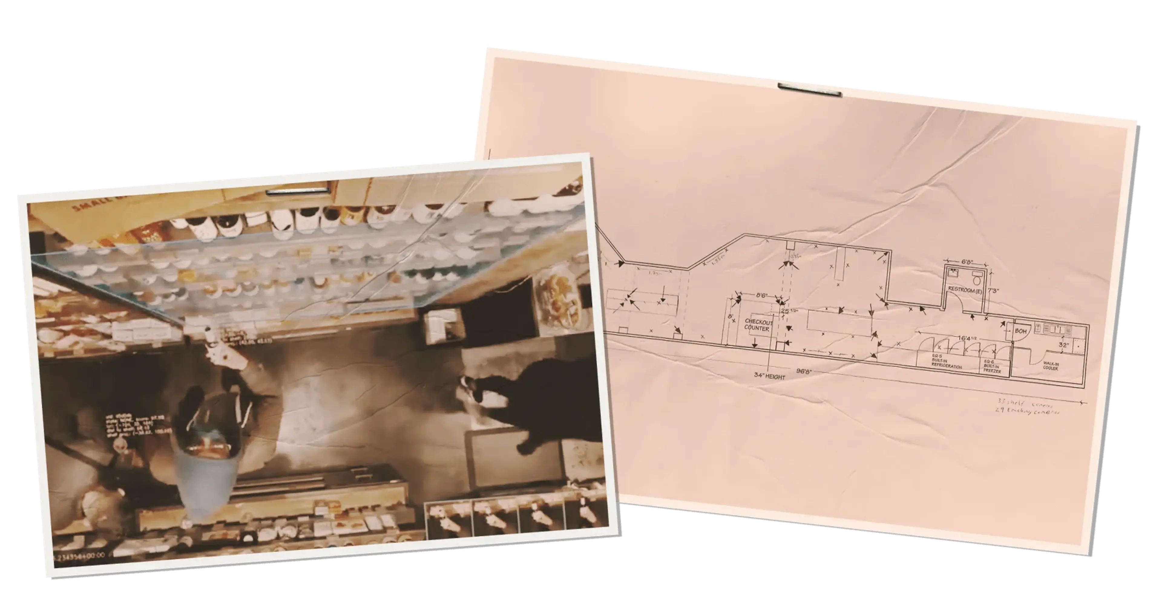 Two images, where the left is a photo demonstrating how a shopper’s behavior provides data for Ryan Brigden's retail startup. On the right is a rendering of a retail layout.