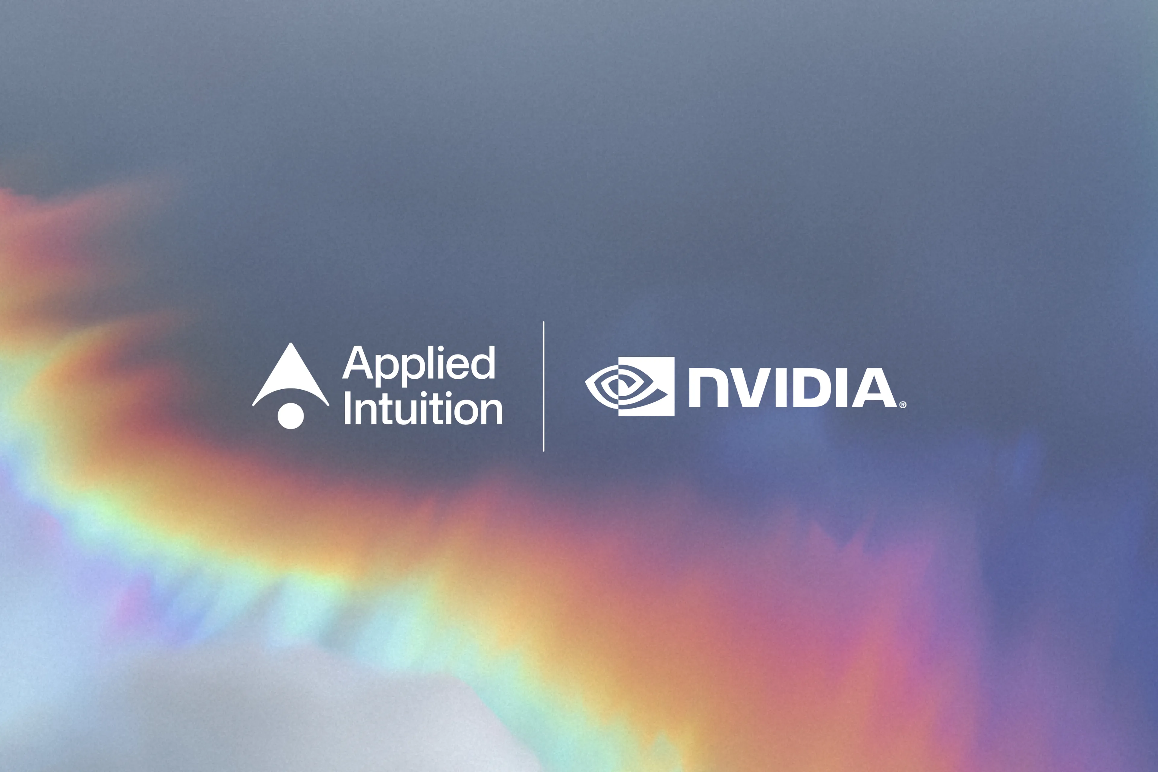 Applied Intuition and NVIDIA partnership announcement logos displayed side by side against an abstract iridescent background