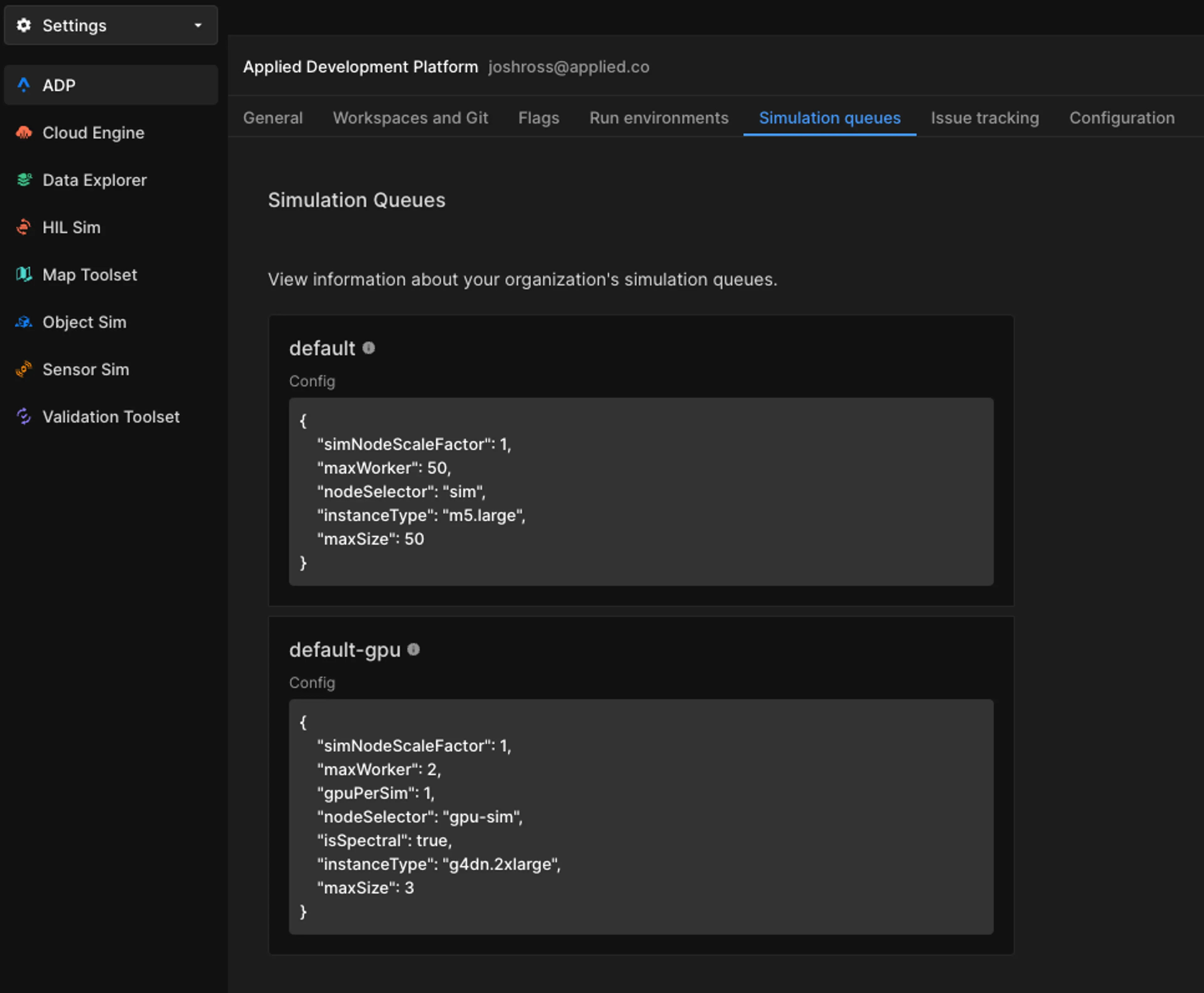 Screen capture from the Applied Development Platform (ADP) shows how users can manage simulation queues to reduce overhead.
