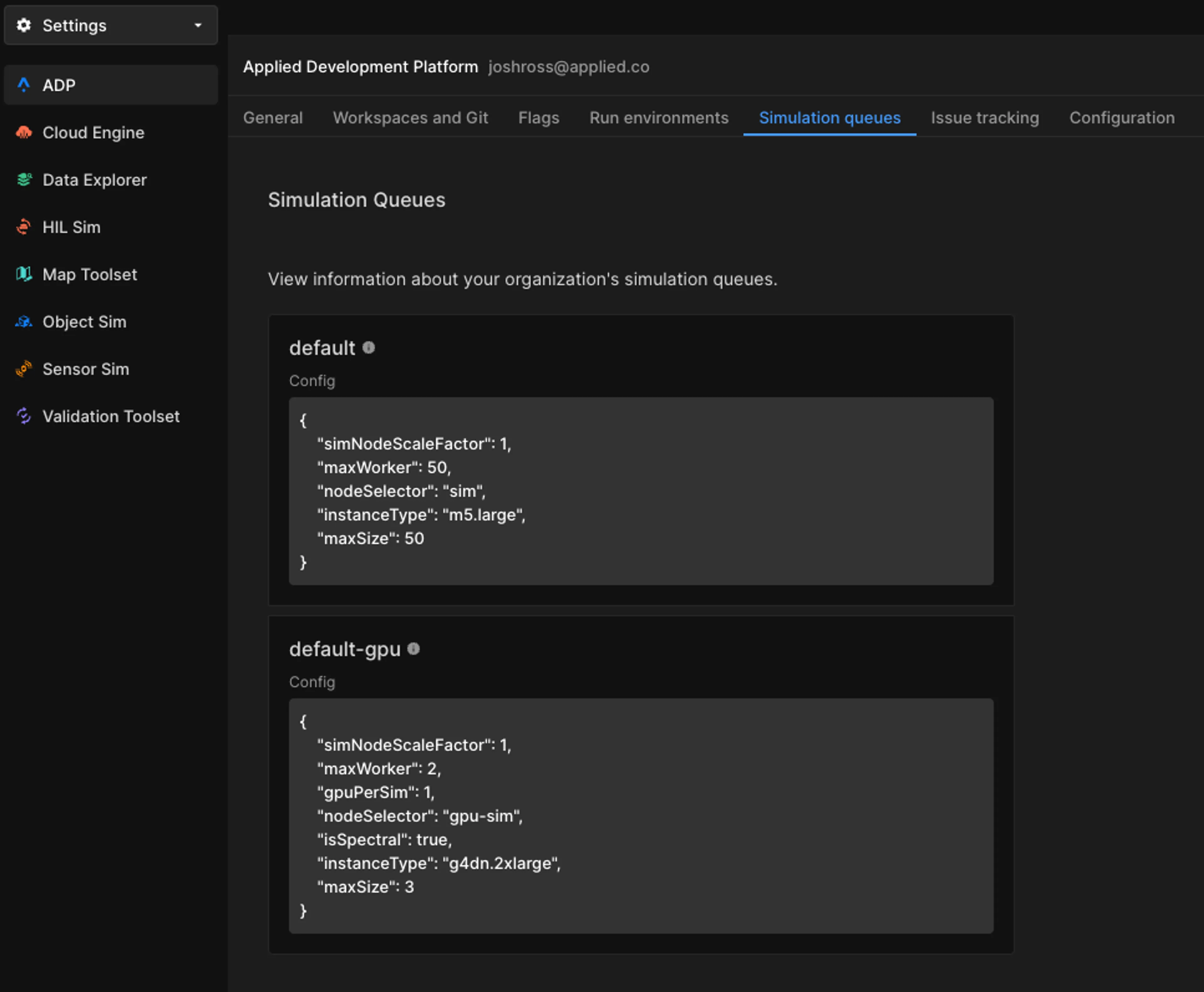 Screen capture from the Applied Development Platform (ADP) shows how users can manage simulation queues to reduce overhead.