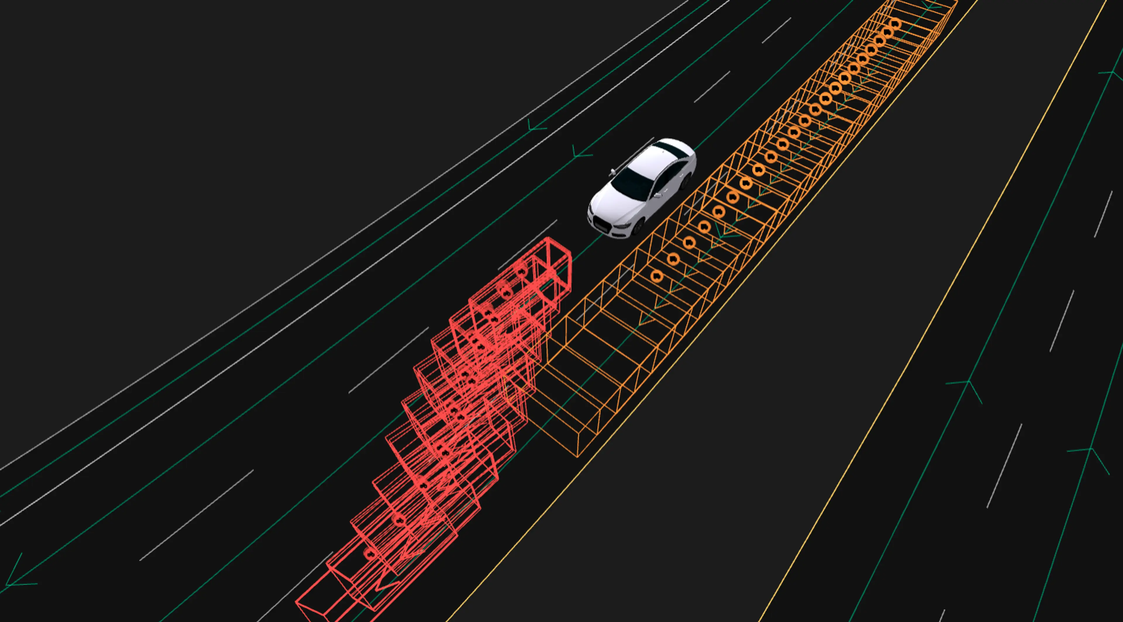The image visualizes a passenger vehicle on a road to demonstrate parameter variations of a cut-in scenario.