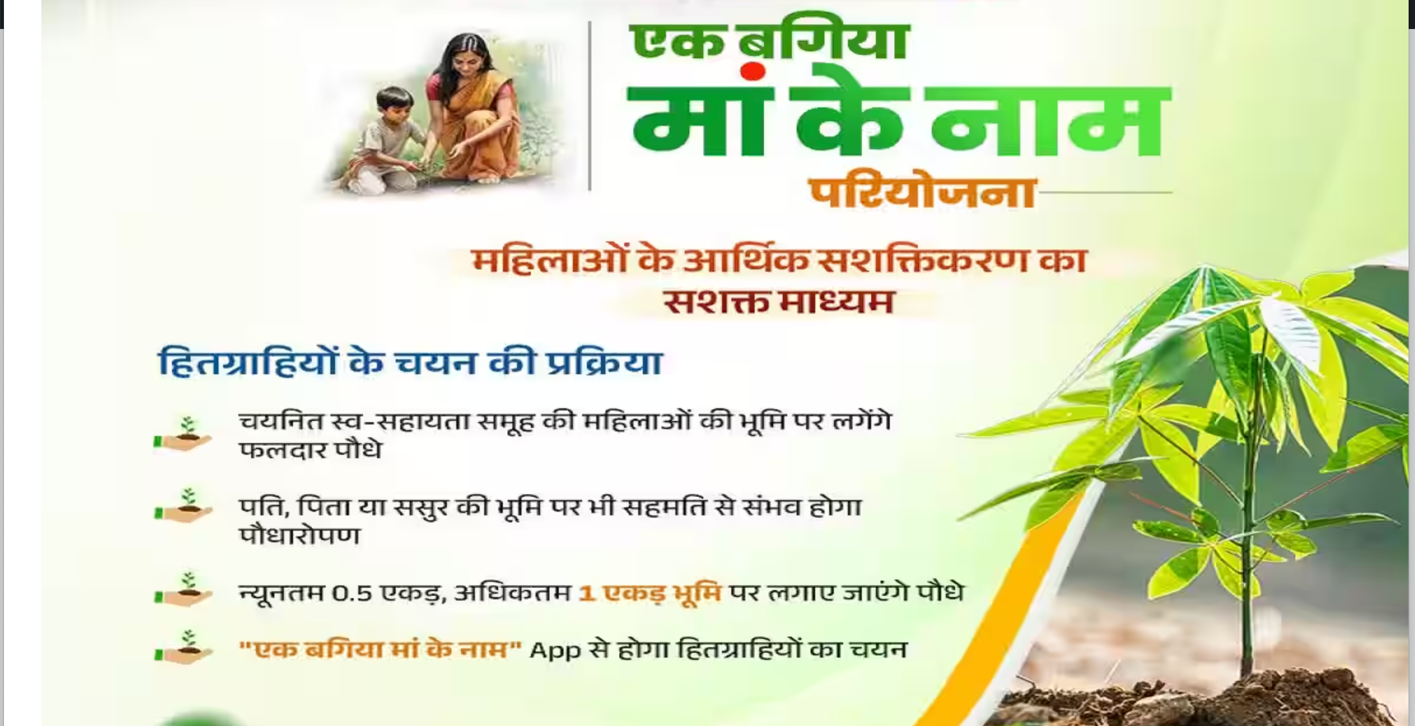 'एक बगिया मां के नाम' योजना के तहत 30 हजार एकड़ भूमि पर बाग लगाने का लक्ष्य, इस राज्य की महिलाएं कर सकती हैं आवेदन