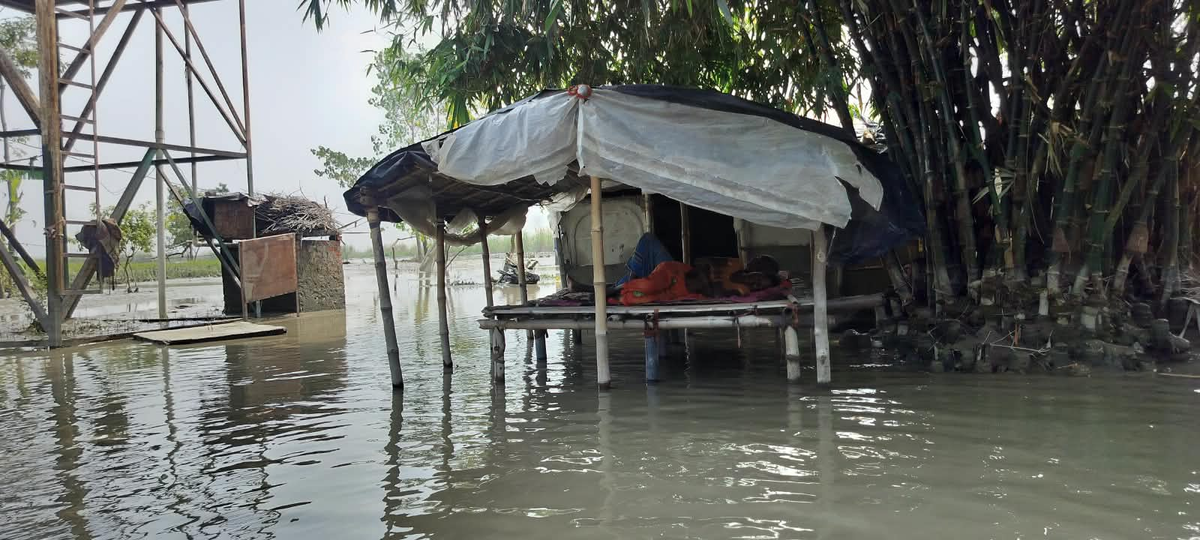 बाढ़ में डूबे गांव की तस्वीर