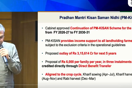 केंद्र सरकार ने PM-KISAN योजना को 2030-31 तक जारी रखने का फैसला किया है।