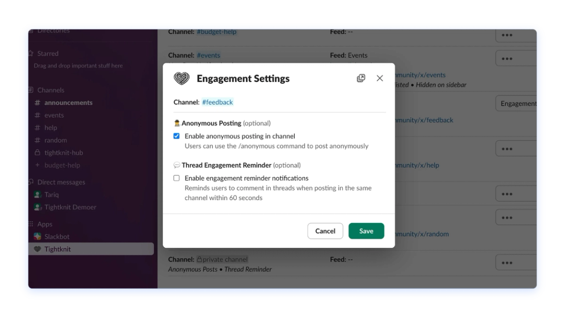 Engagement Settings preview