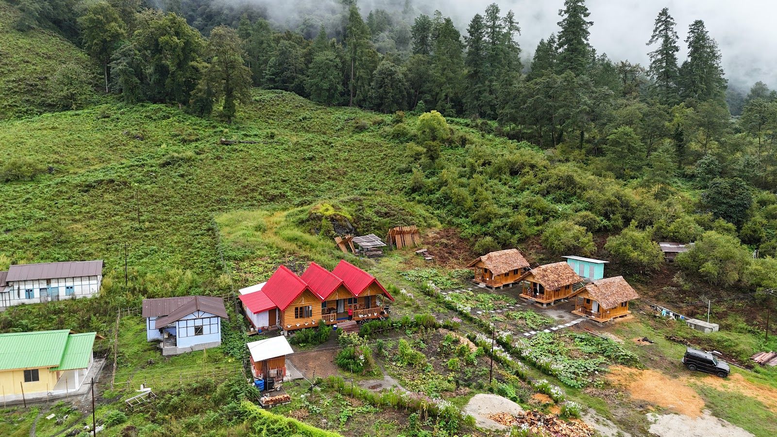 Mountain View Wooden Cabins w/ Garden & Campfire in Anini, Arunachal Pradesh 8