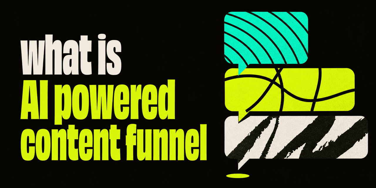 Black banner titled 'What is AI powered content funnel' with three patterned speech-bubble icons