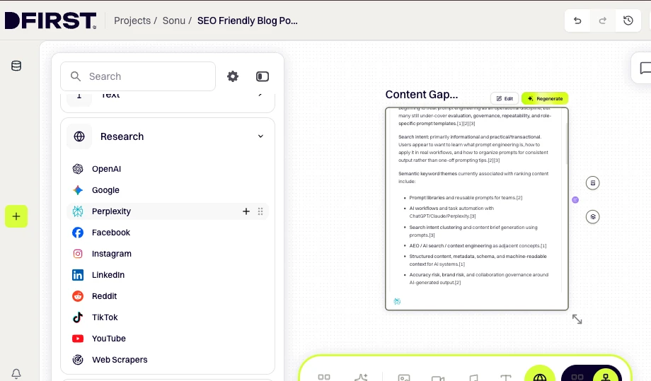 DFIRST whiteboard screenshot: Open a New Whiteboard and Add a Research Node