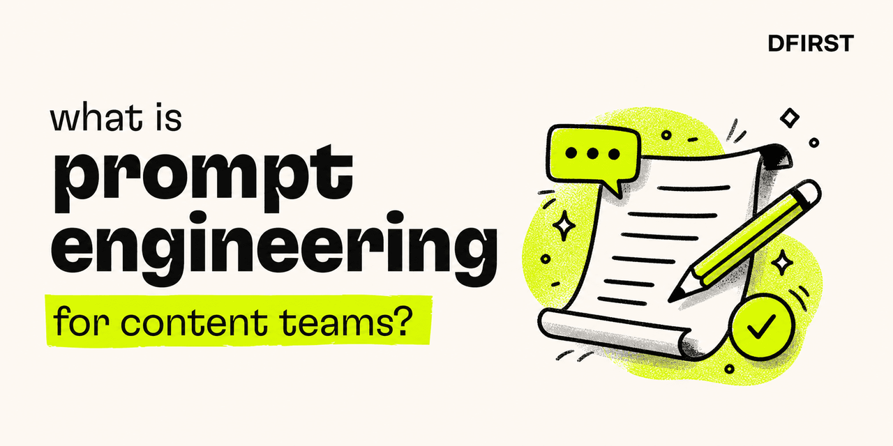 Banner graphic asking what is prompt engineering for content teams, with a scroll and pencil