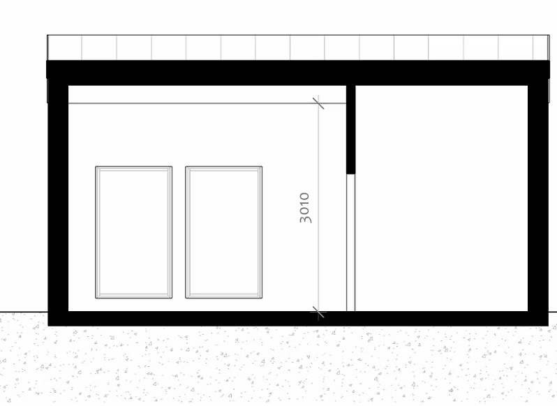 Sektionsritning för attefallshus med fönsterhöjd 3010 mm