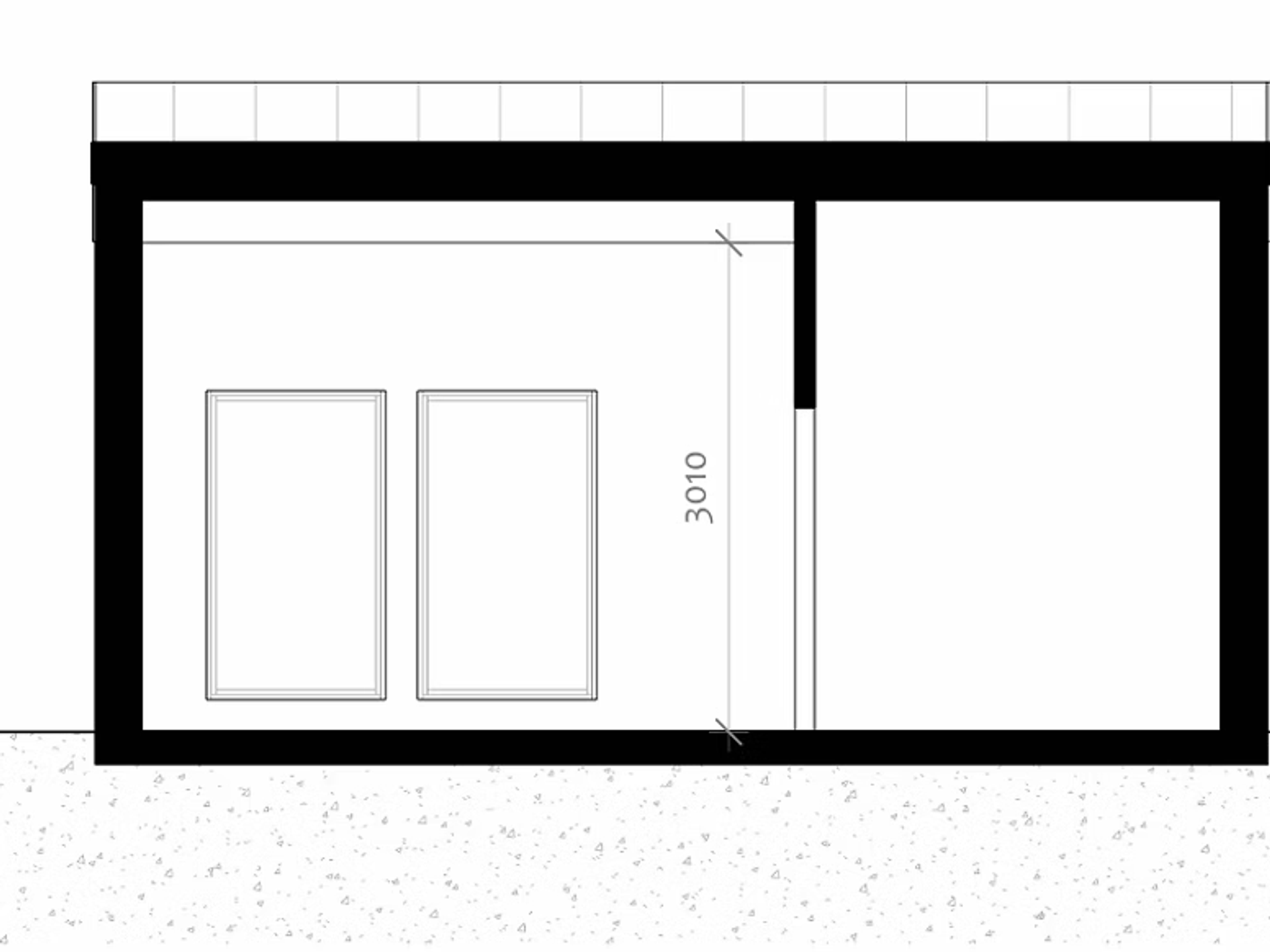 Sektionsritning för attefallshus med fönsterhöjd 3010 mm