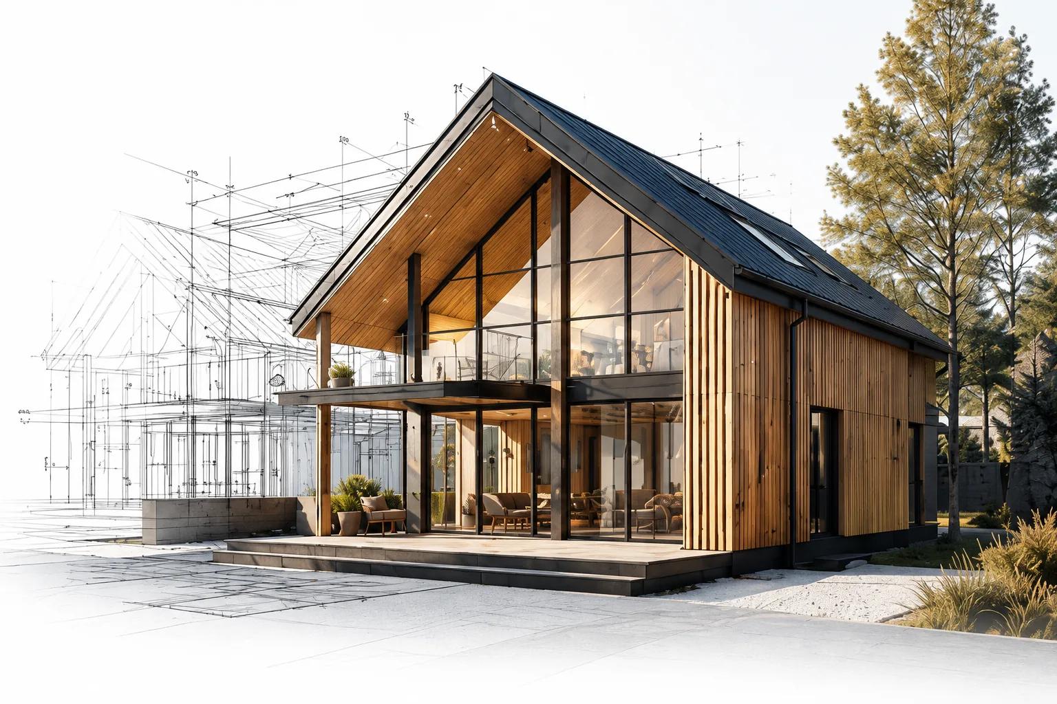 Modernt svenskt hus med bygglovsritningar och konstruktionsritningar från Konstruktionshjälpen