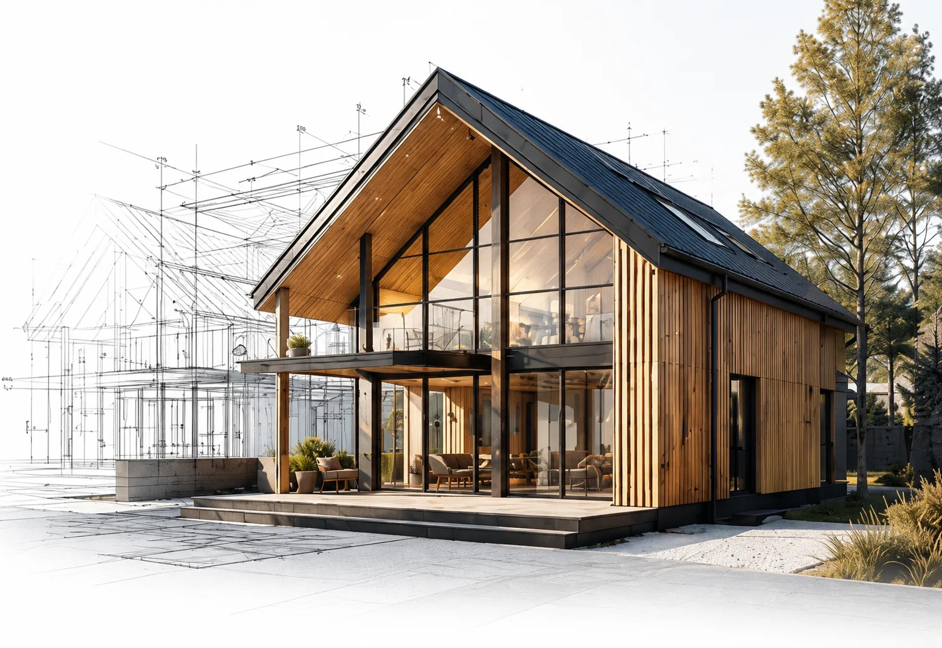 Modernt svenskt hus med bygglovsritningar och konstruktionsritningar från Konstruktionshjälpen