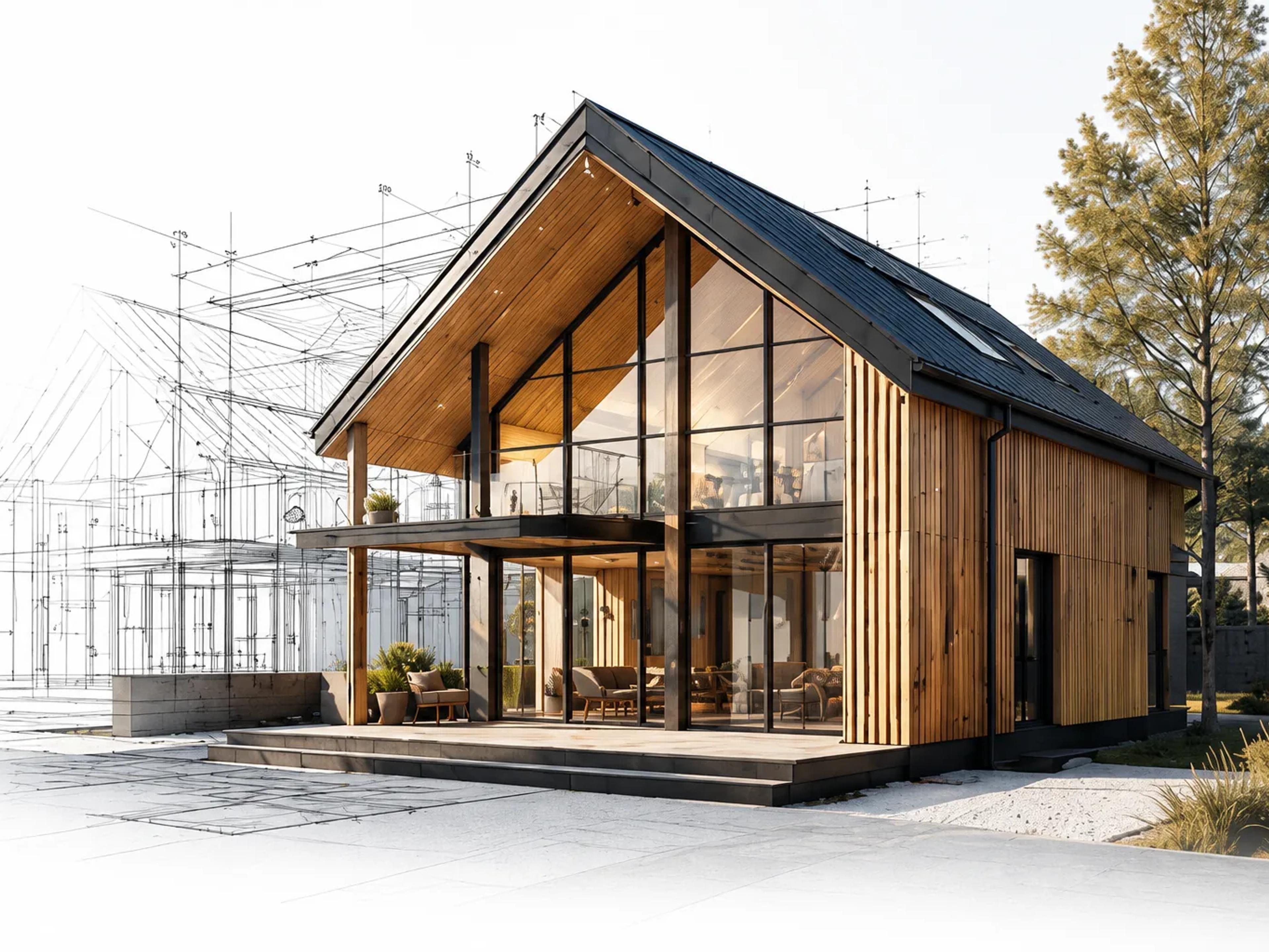 Modernt svenskt hus med bygglovsritningar och konstruktionsritningar från Konstruktionshjälpen