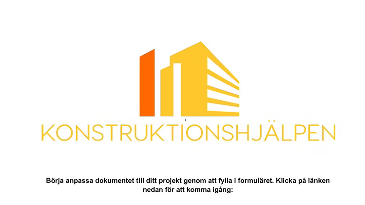 Skärmbild av dokumentmall med Konstruktionshjälpens logotyp och instruktionstext