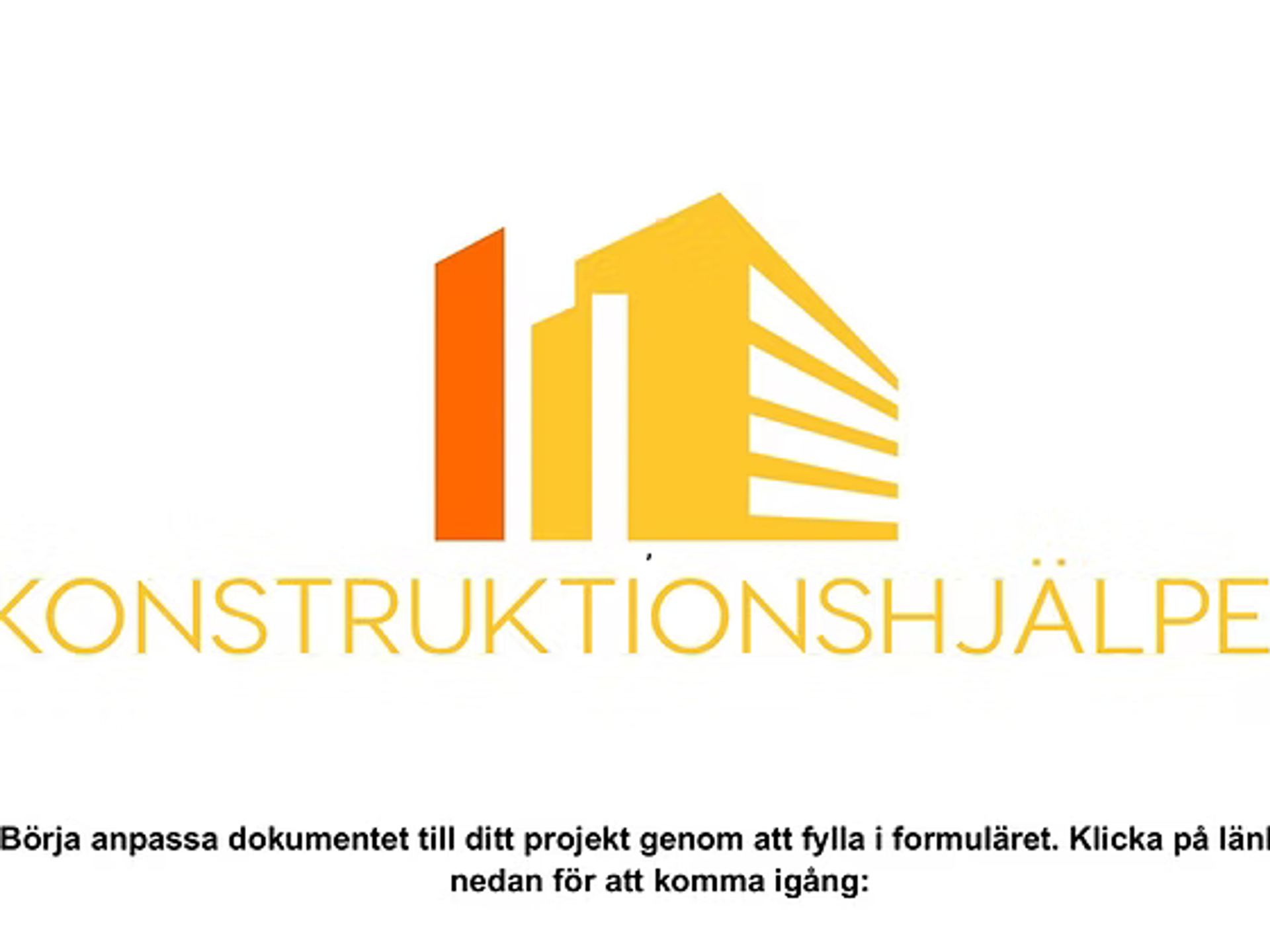 Skärmbild av dokumentmall med Konstruktionshjälpens logotyp och instruktionstext
