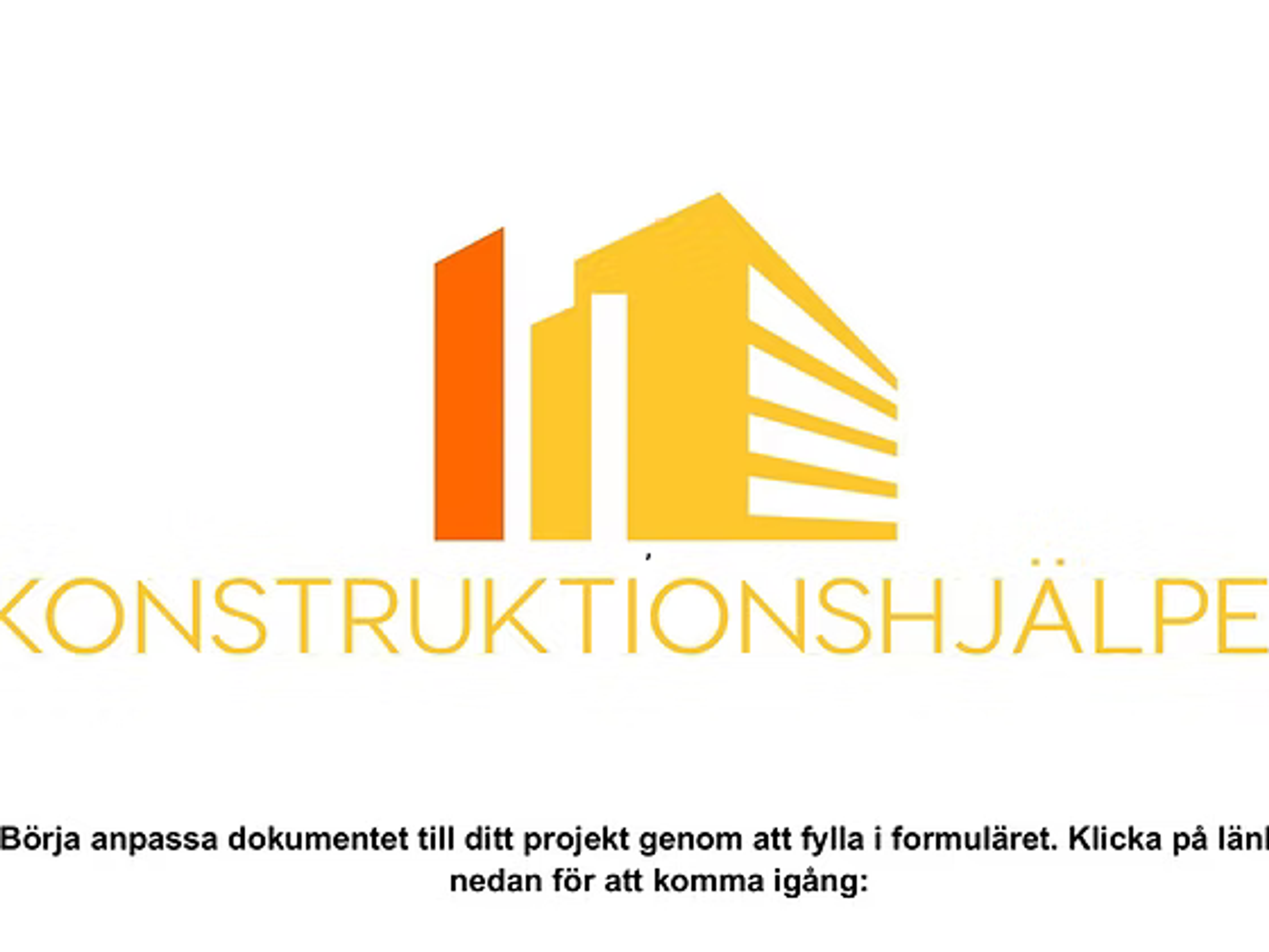 Skärmbild av dokumentmall med Konstruktionshjälpens logotyp och instruktionstext