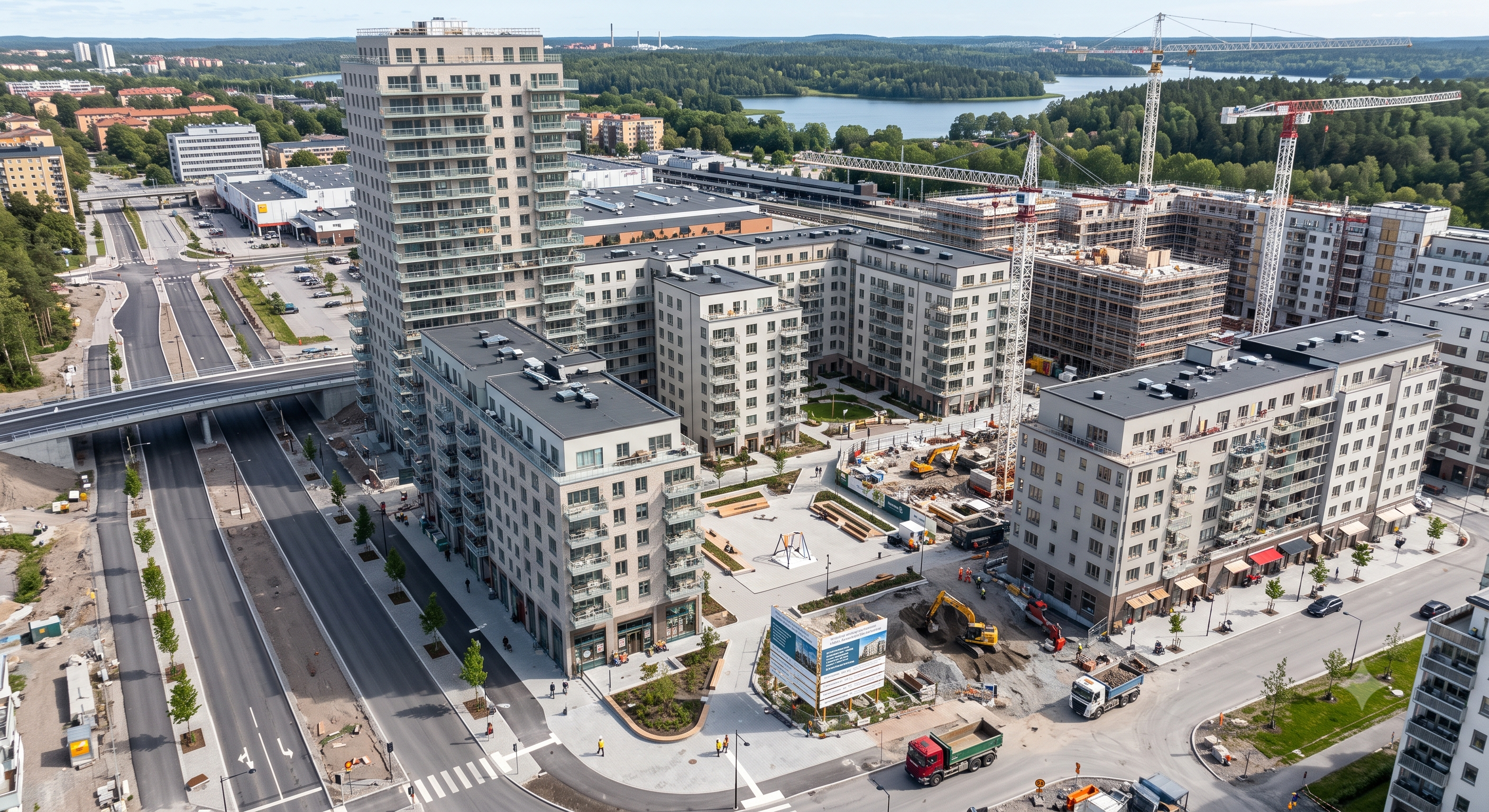 Nybyggnad av ett kvarter av flerbostadshus med lamellhus och punkthus