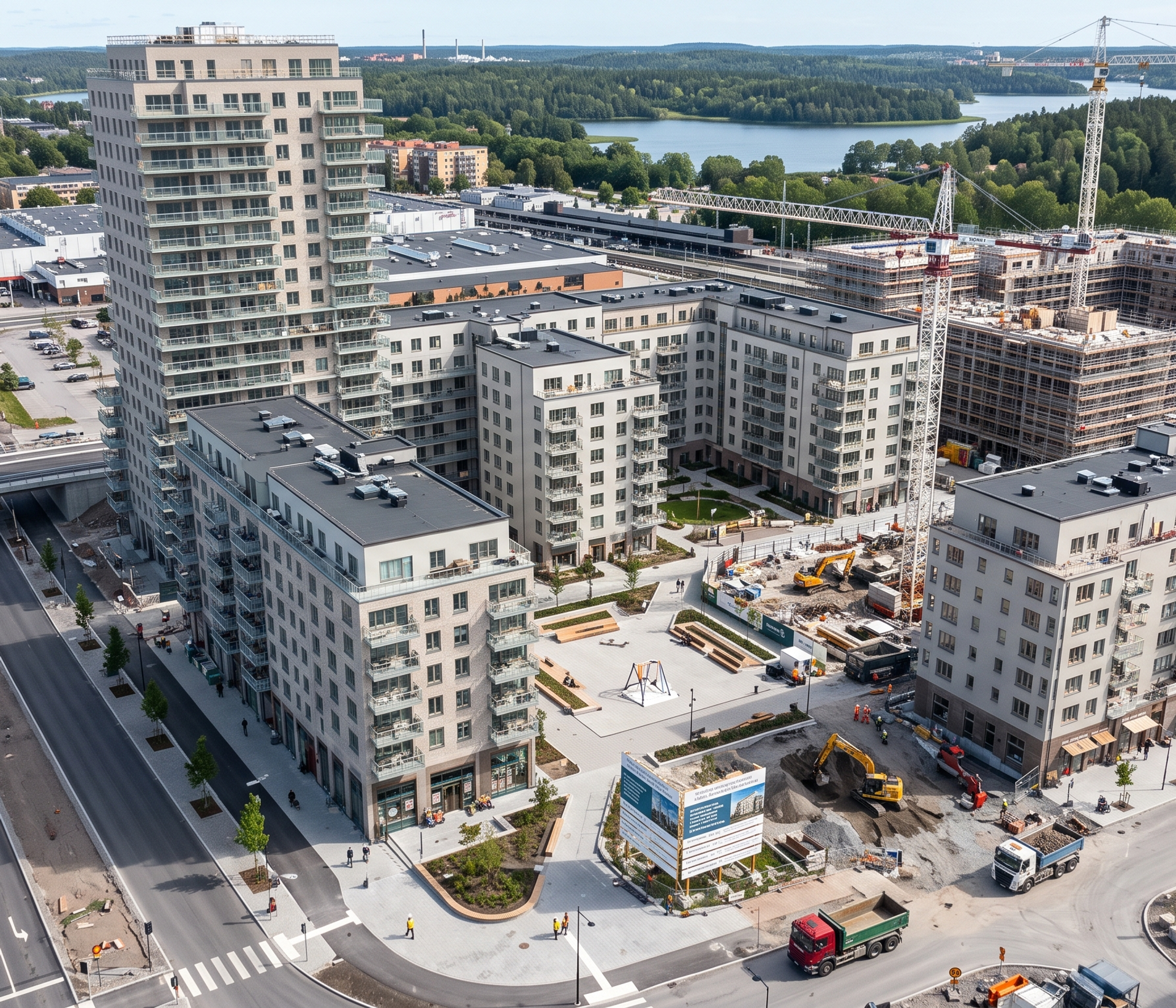 Nybyggnad av ett kvarter av flerbostadshus med lamellhus och punkthus