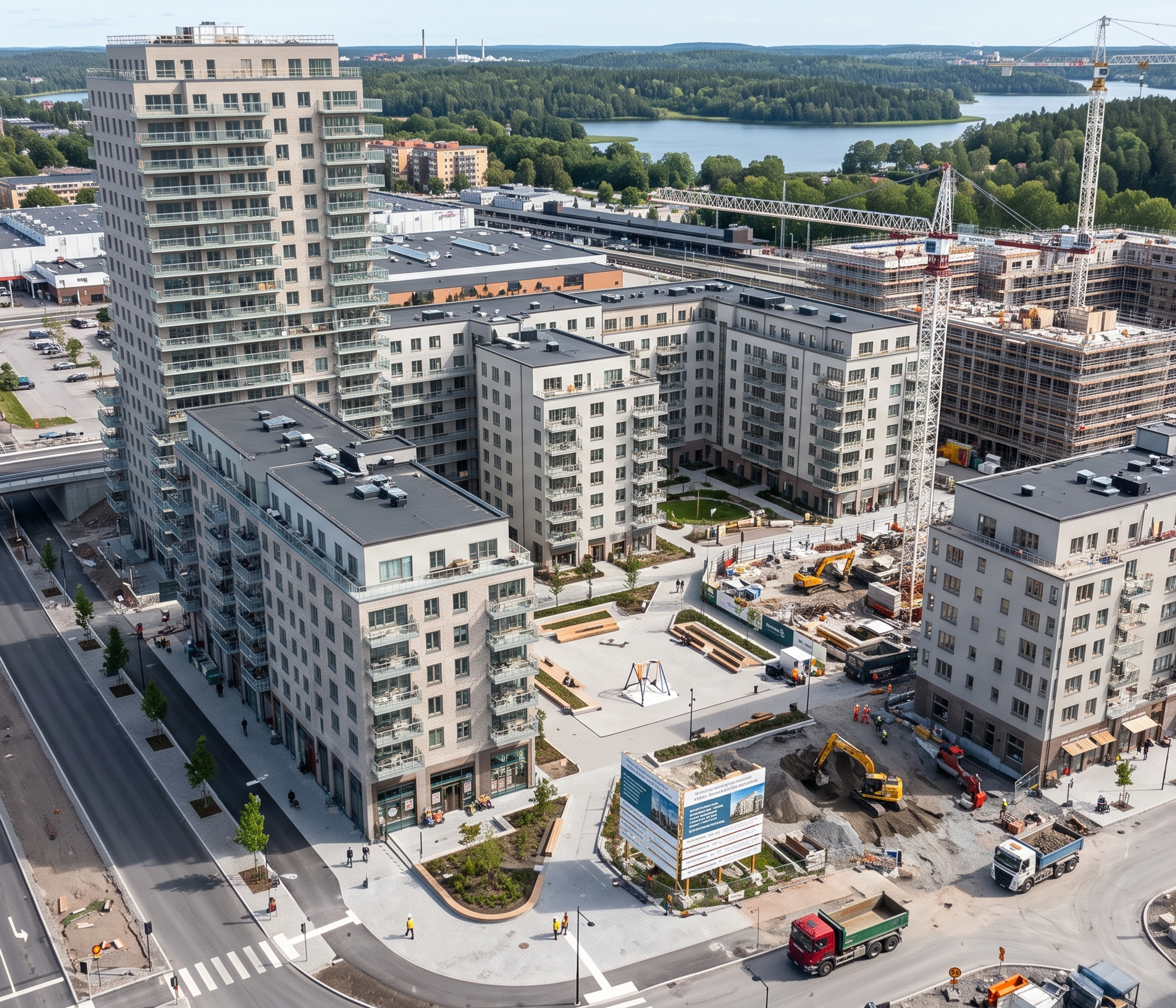 Nybyggnad av ett kvarter av flerbostadshus med lamellhus och punkthus