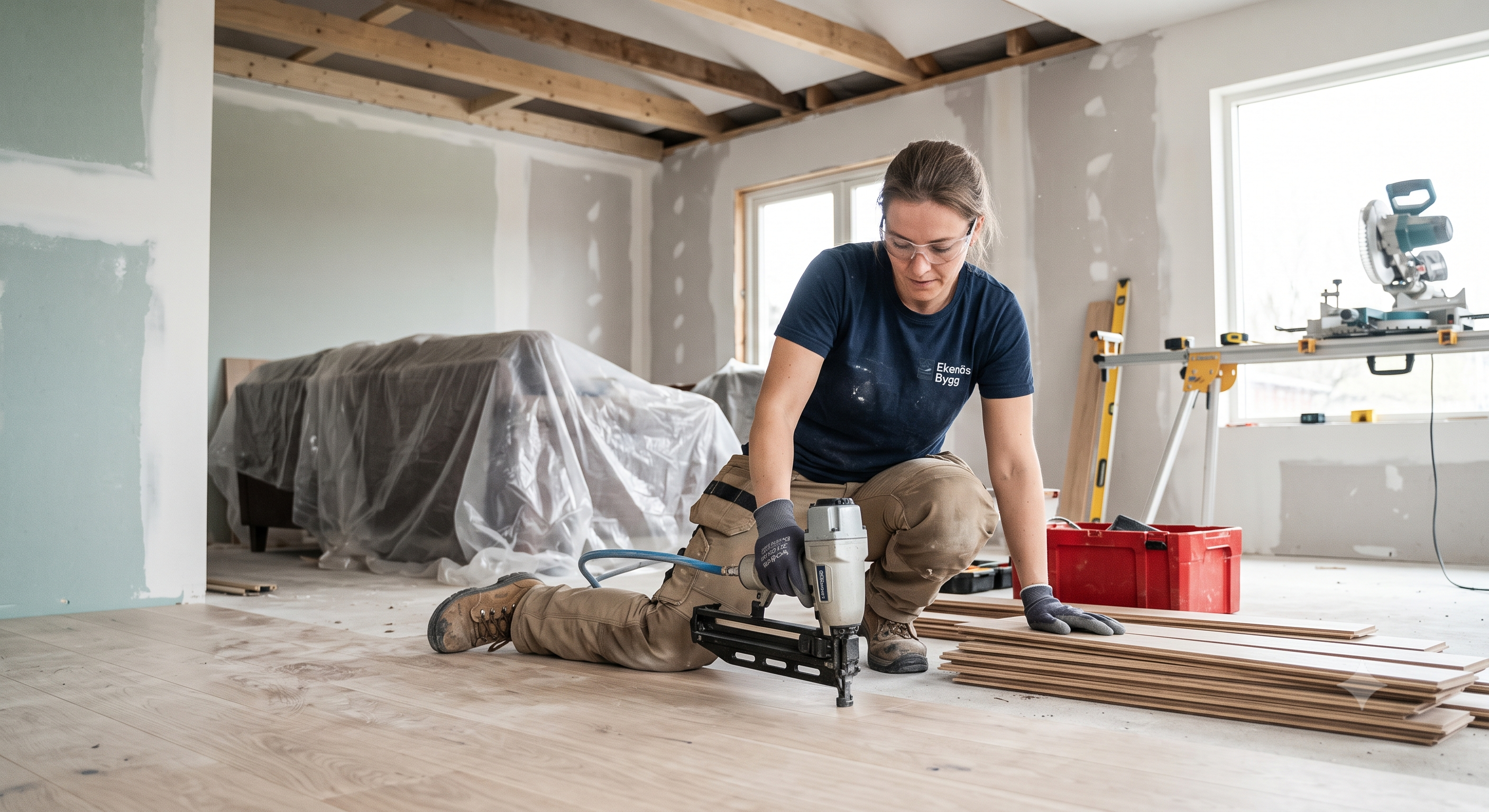 Renovering där något lägger nytt golv