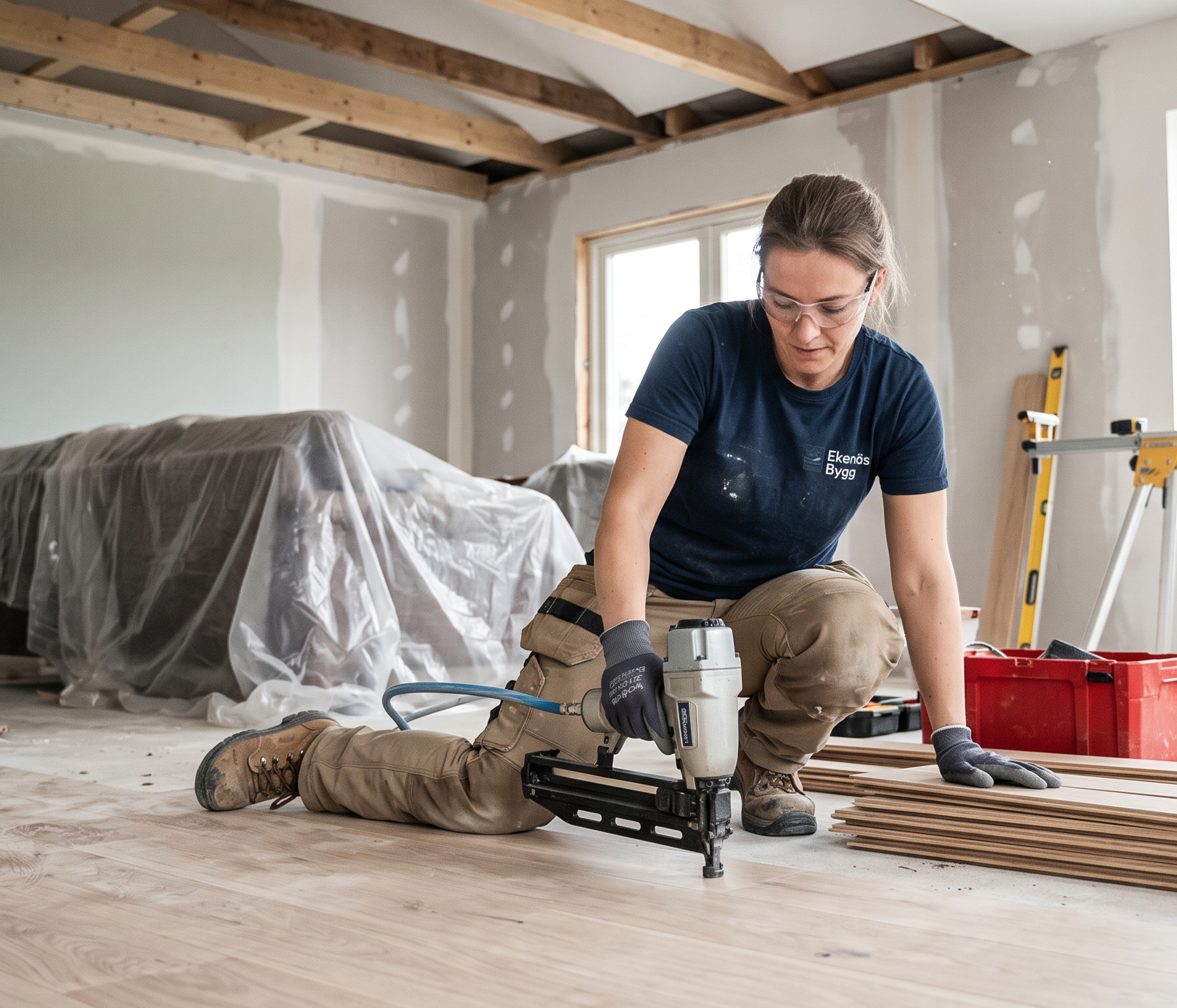 Renovering där något lägger nytt golv
