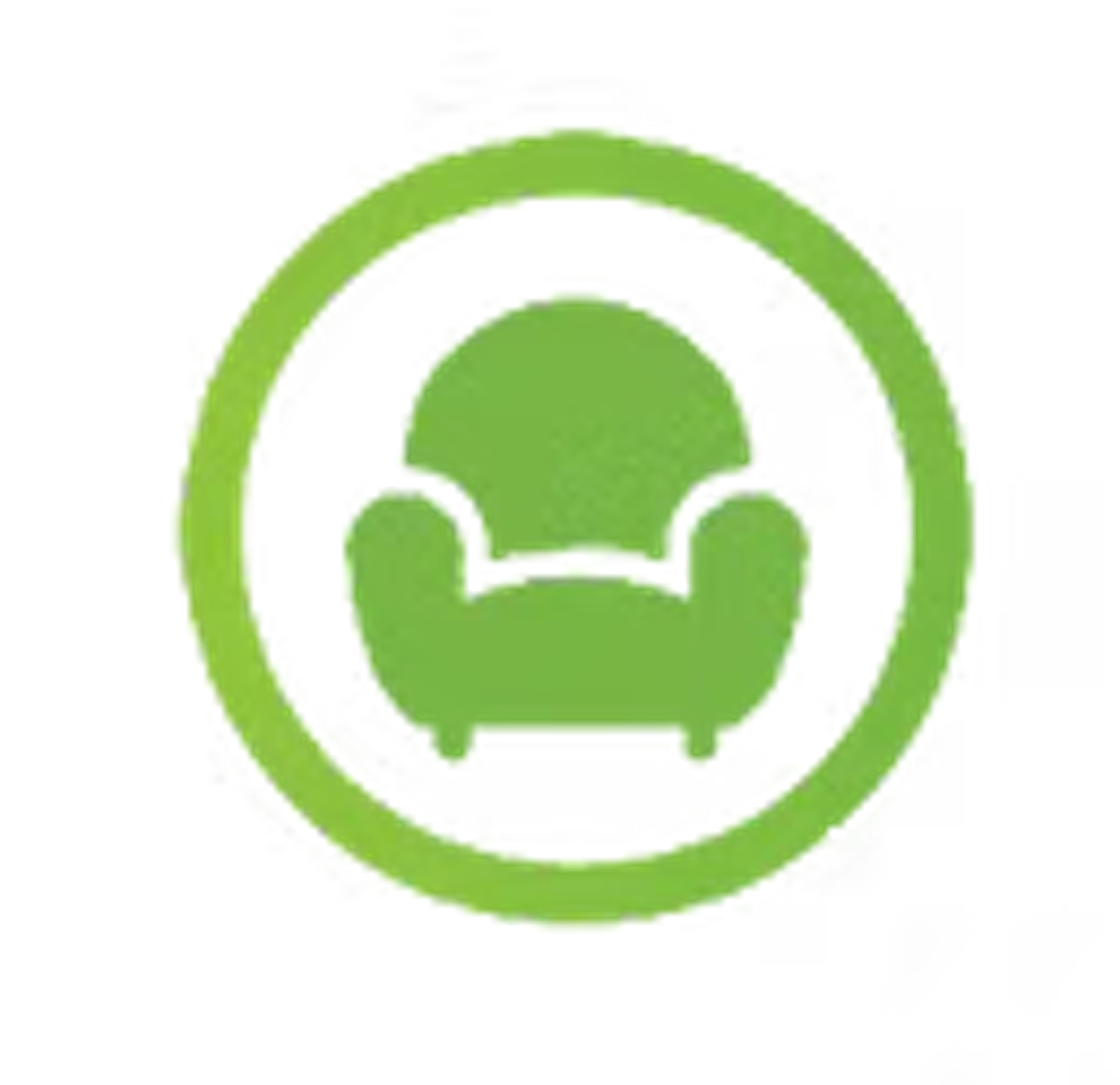 Roomstyler logotyp med en fåtölj i en cirkel