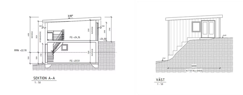 1. Attefallshus med loft – 25 m²