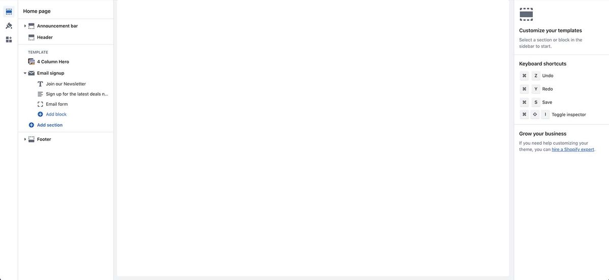 Example of the Shopify website builder