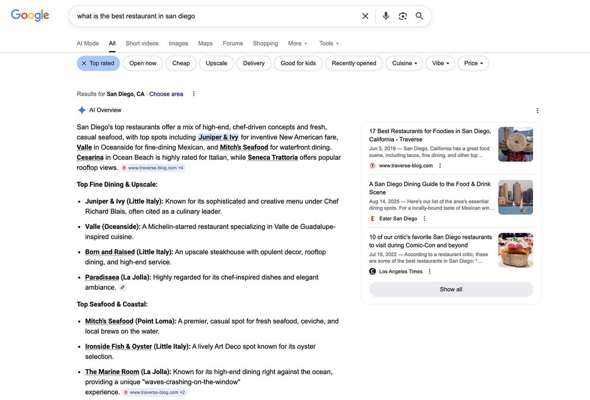 AI overview in Google Search Results